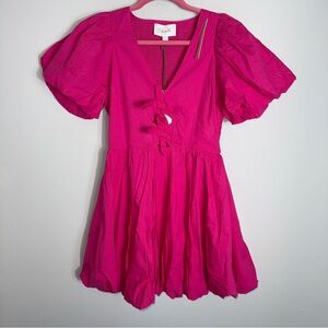Cleobella Lalita Mini Dress-Puff Sleeve-Smocked Back Cutout Front-Pink-XS-NWT